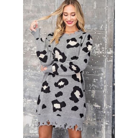 Leopard print knit sweater dress- S/M